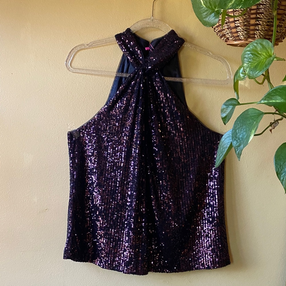 Parker Sequin Halter Top - Black Maroon NWT sz M Bordeaux
